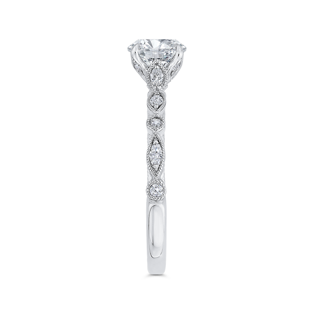Round Diamond Engagement Ring In 14K White Gold (Semi-Mount)