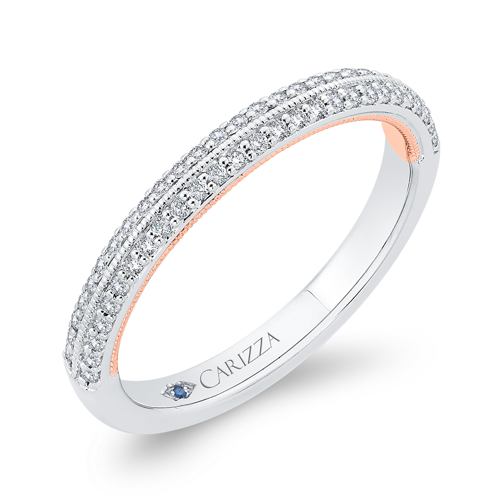 Round Diamond Half-Eternity Wedding Band in 14K Two Tone Gold