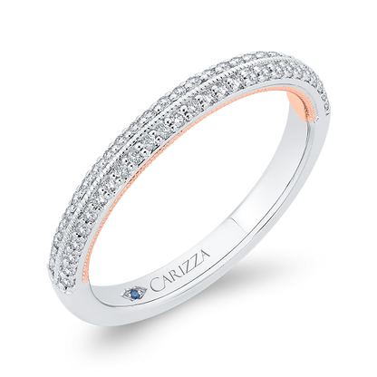 Round Diamond Half-Eternity Wedding Band in 14K Two Tone Gold