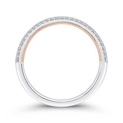 Round Diamond Half-Eternity Wedding Band in 14K Two Tone Gold