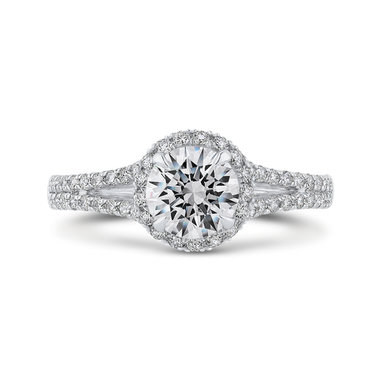 Split Shank Round Diamond Halo Engagement Ring in 14K White Gold (Semi-Mount)