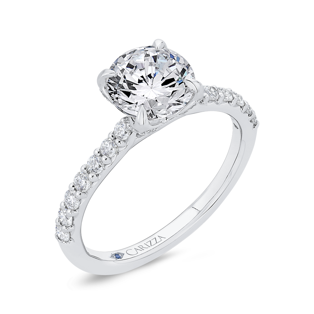 Round Diamond Engagement Ring In 14K White Gold (Semi-Mount)