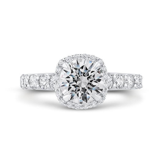 Round Diamond Halo Engagement Ring in 14K White Gold (Semi-Mount)