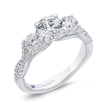 Three-Stone Engagement Ring with Round Diamond in 14K White Gold (Semi-Mount)