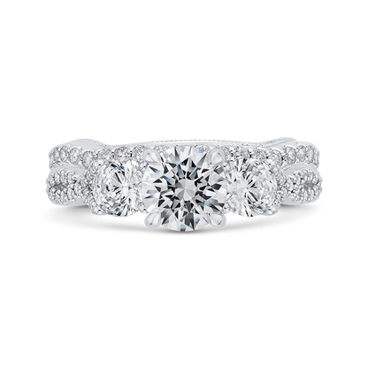 Three-Stone Engagement Ring with Round Diamond in 14K White Gold (Semi-Mount)