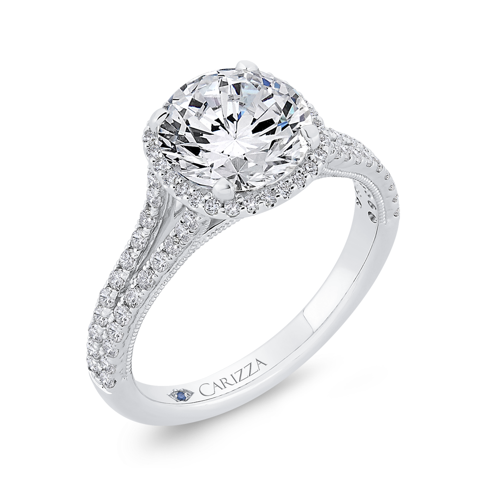 Diamond Halo Engagement Ring in 14K White Gold (Semi-Mount)