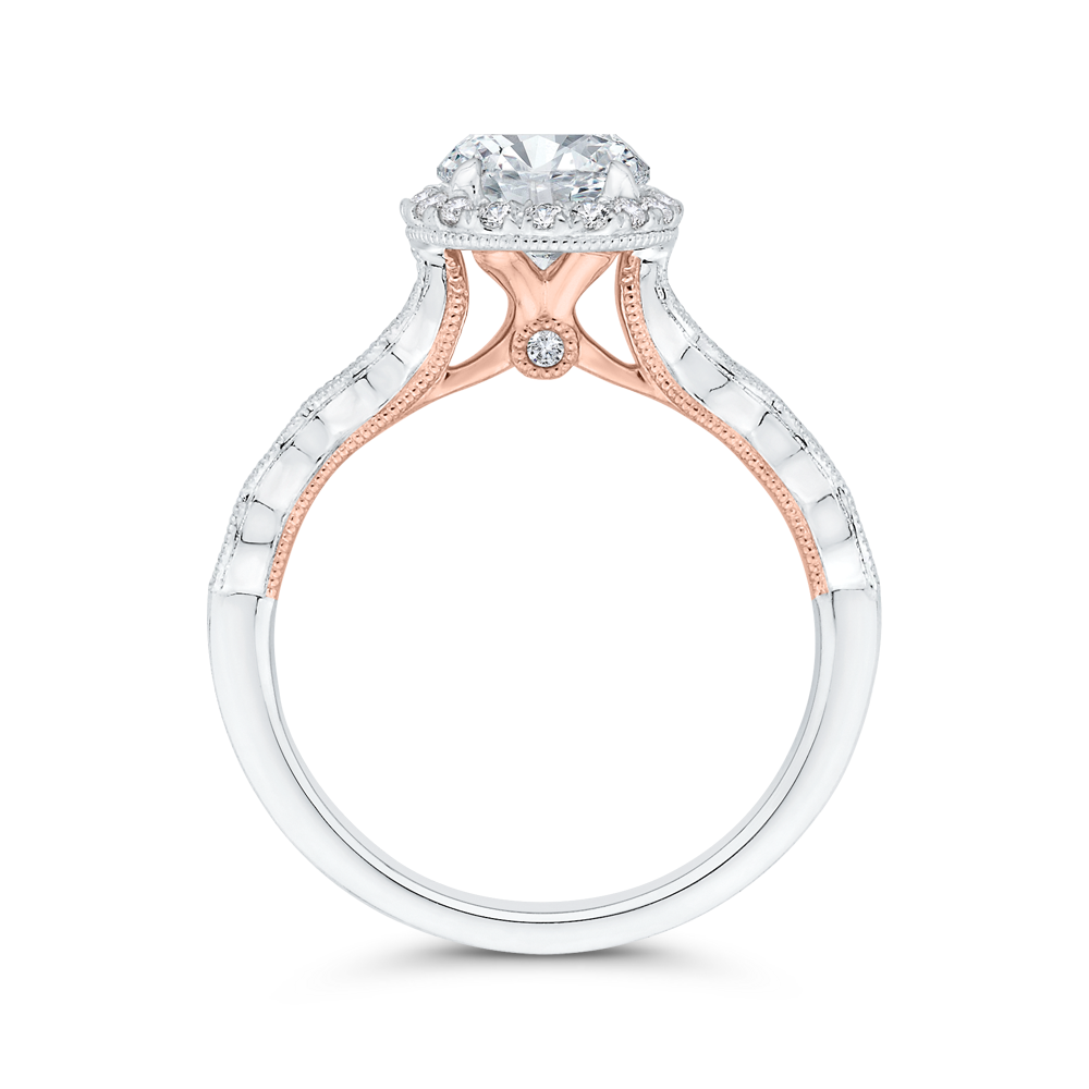 Diamond Halo Engagement Ring in 14K Two Tone Gold (Semi-Mount)