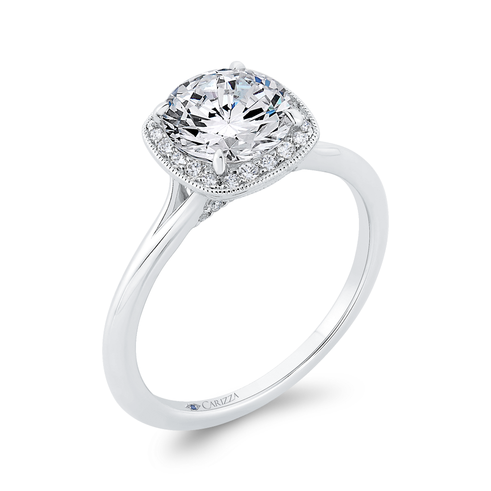 Diamond Halo Engagement Ring in 14K White Gold (Semi-Mount)