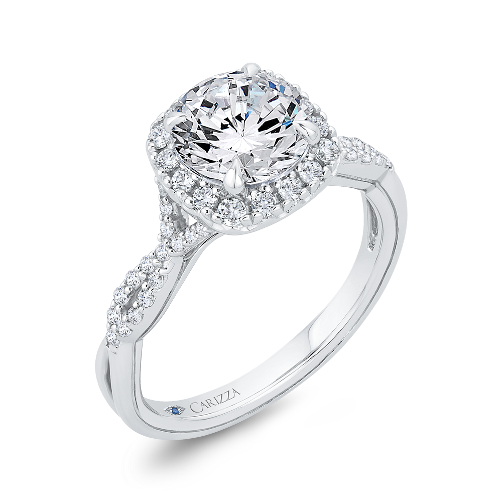 Split Shank Split Shank Round Diamond Halo Engagement Ring in 14K White Gold (Semi-Mount)