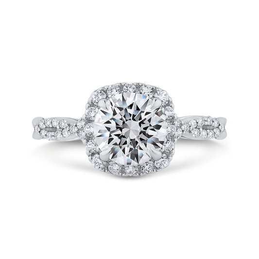 Split Shank Split Shank Round Diamond Halo Engagement Ring in 14K White Gold (Semi-Mount)