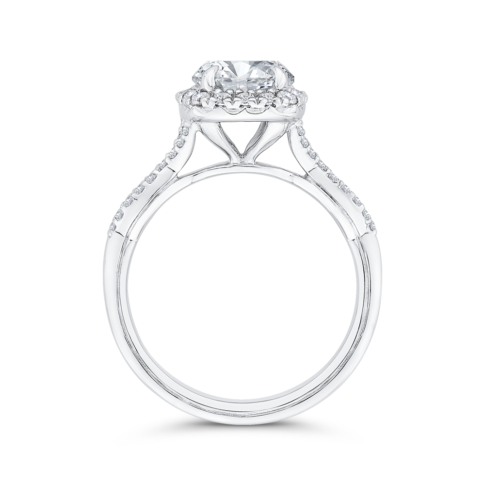 Split Shank Split Shank Round Diamond Halo Engagement Ring in 14K White Gold (Semi-Mount)