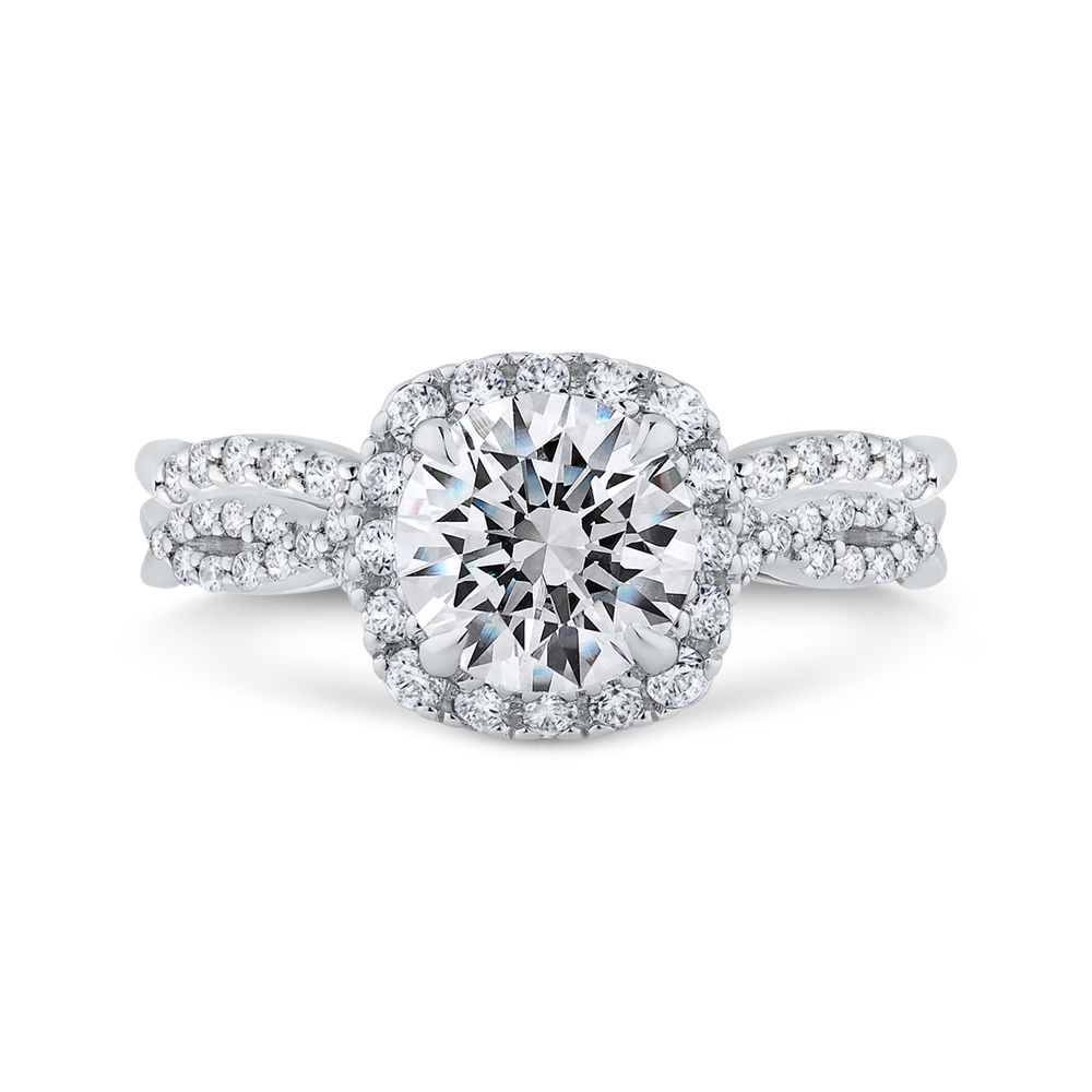 Split Shank Split Shank Round Diamond Halo Engagement Ring in 14K White Gold (Semi-Mount)