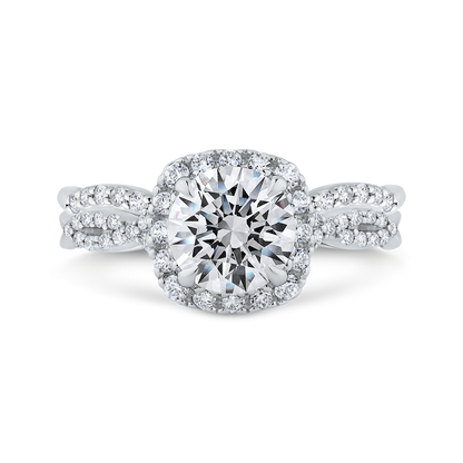 Split Shank Split Shank Round Diamond Halo Engagement Ring in 14K White Gold (Semi-Mount)