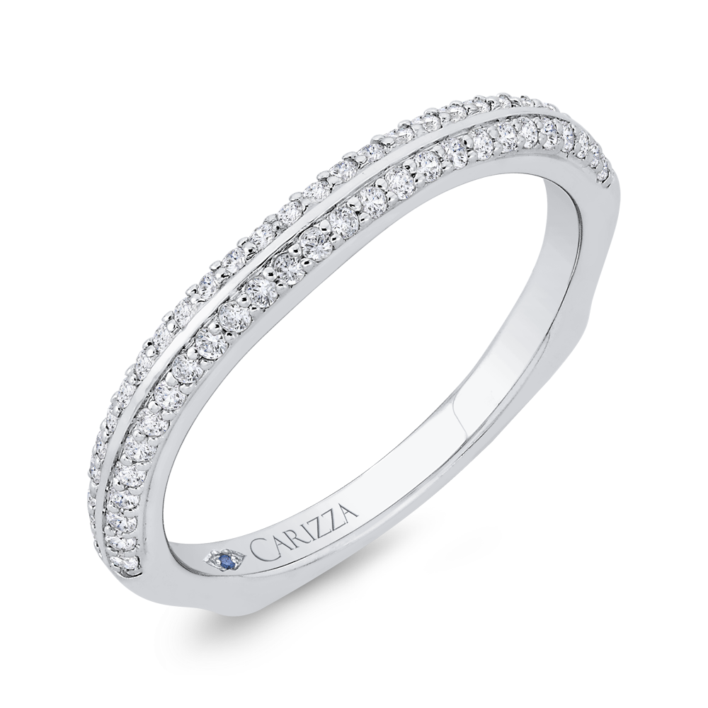 Euro Shank Double Row Diamond Wedding Band in 14K White Gold