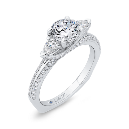 Euro Shank Round Diamond Three-Stone Plus Engagement Ring in 14K White Gold (Semi-Mount)