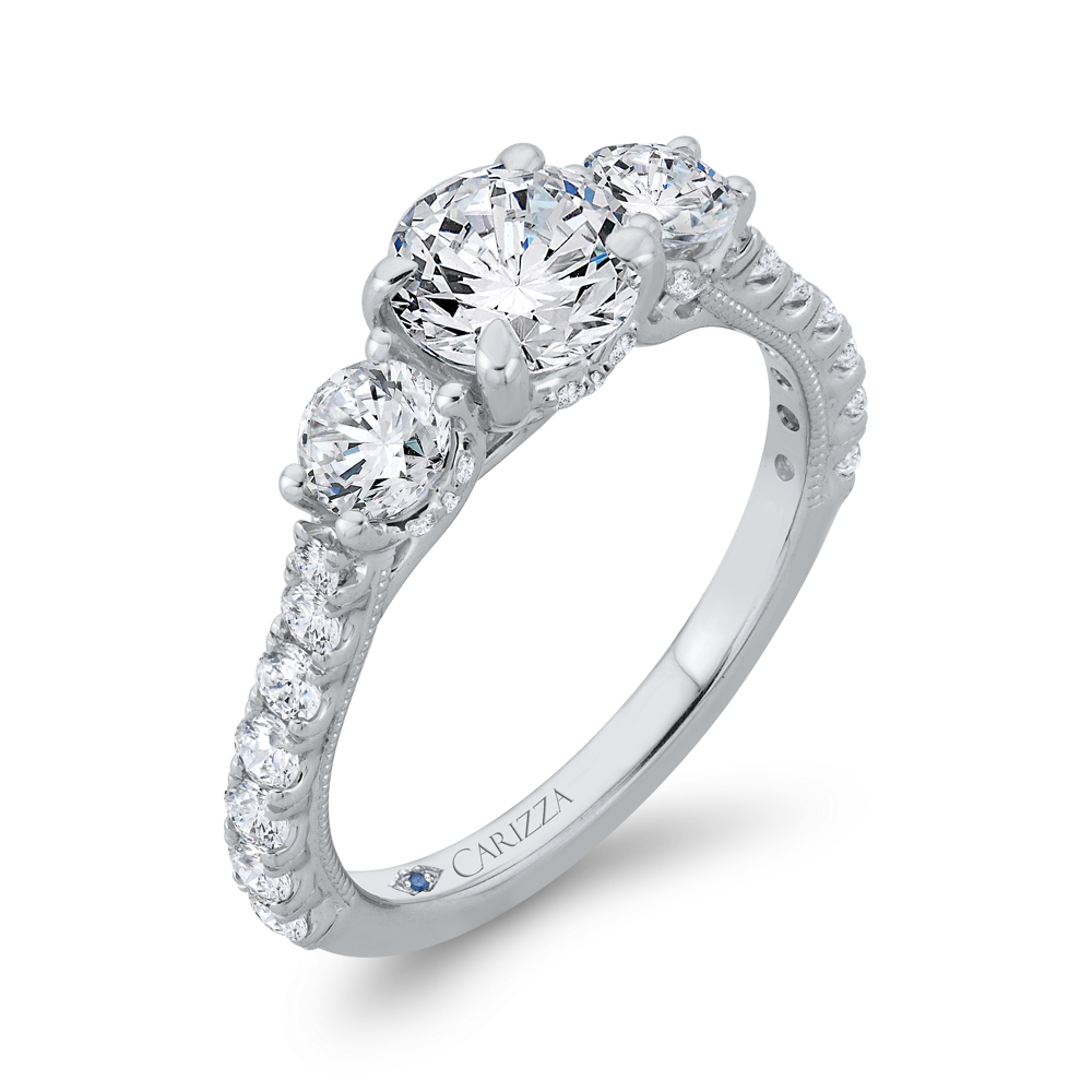 Round Diamond Three-Stone Plus Engagement Ring with Round Shank in 14K White Gold (Semi-Mount)