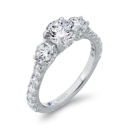 Round Diamond Three-Stone Plus Engagement Ring with Round Shank in 14K White Gold (Semi-Mount)