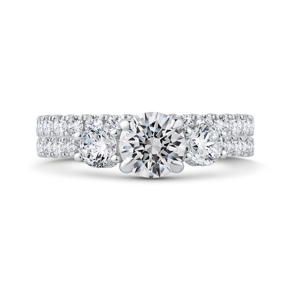 Round Diamond Three-Stone Plus Engagement Ring with Round Shank in 14K White Gold (Semi-Mount)