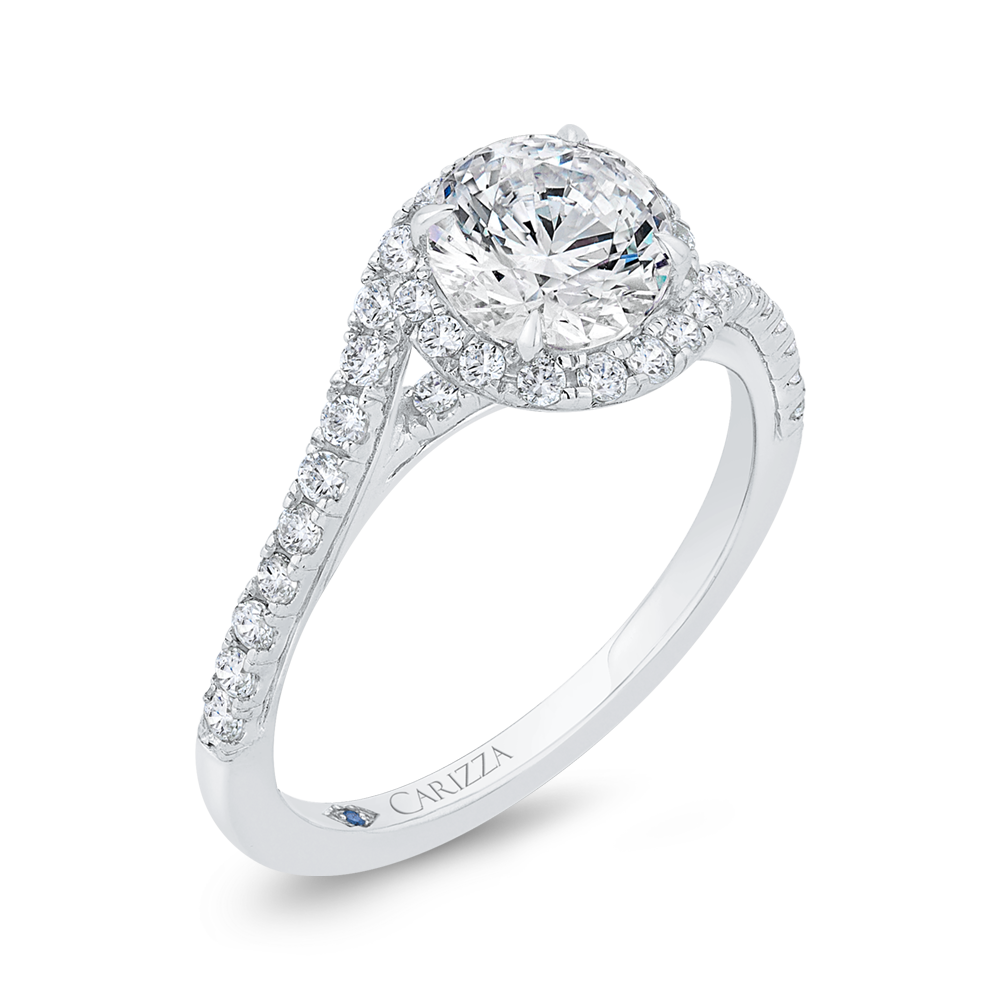 Round Diamond Halo Engagement Ring in 14K White Gold (Semi-Mount)