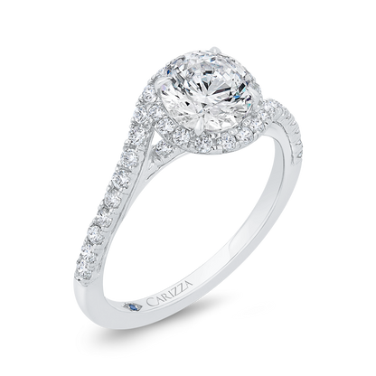 Round Diamond Halo Engagement Ring in 14K White Gold (Semi-Mount)