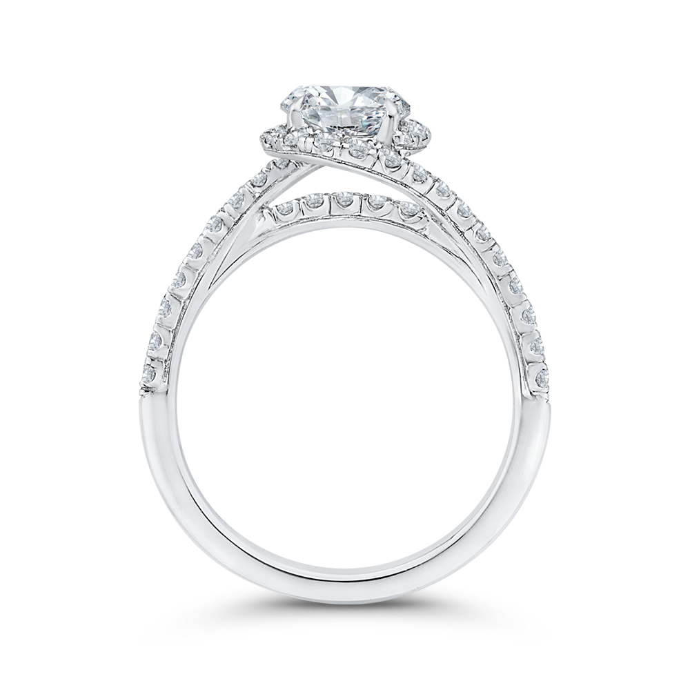 Round Diamond Halo Engagement Ring in 14K White Gold (Semi-Mount)