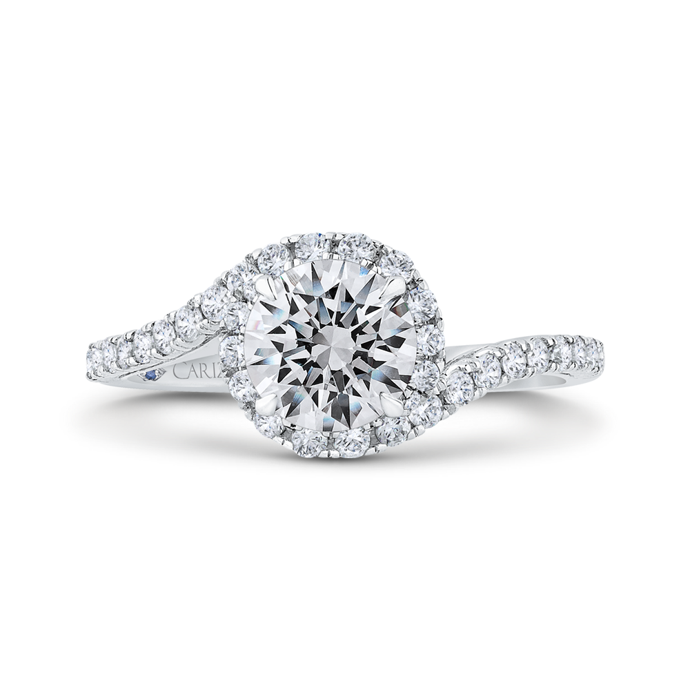 Round Diamond Halo Engagement Ring in 14K White Gold (Semi-Mount)