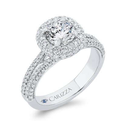 Split Shank Round Diamond Double Halo Engagement Ring in 14K White Gold (Semi-Mount)