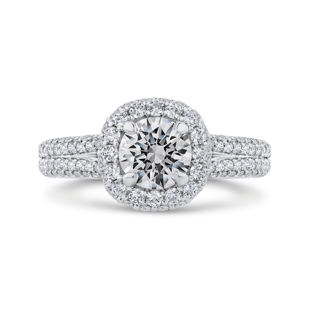 Split Shank Round Diamond Double Halo Engagement Ring in 14K White Gold (Semi-Mount)