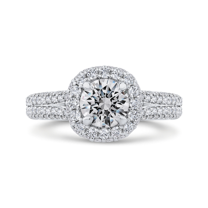 Split Shank Round Diamond Double Halo Engagement Ring in 14K White Gold (Semi-Mount)