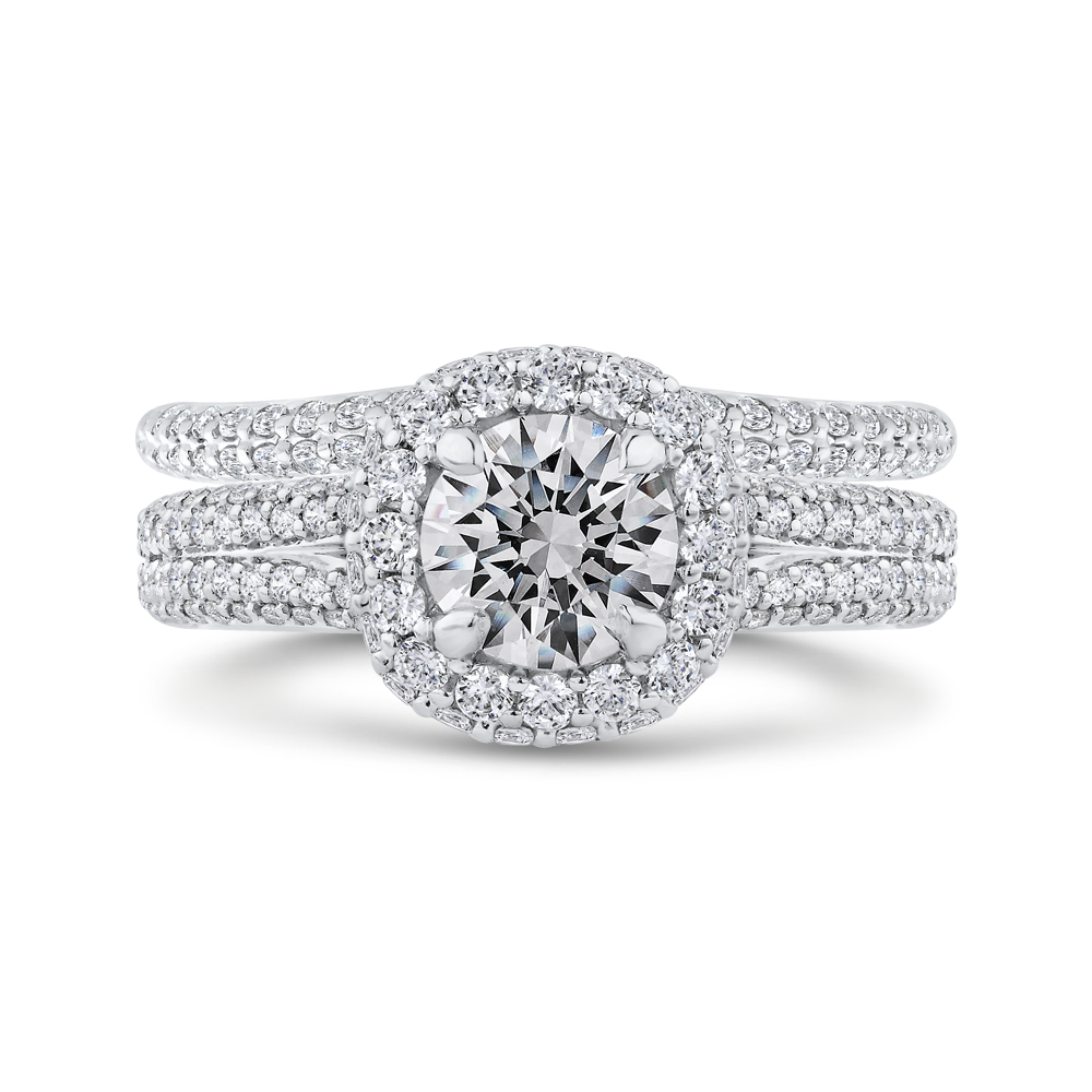 Split Shank Round Diamond Double Halo Engagement Ring in 14K White Gold (Semi-Mount)