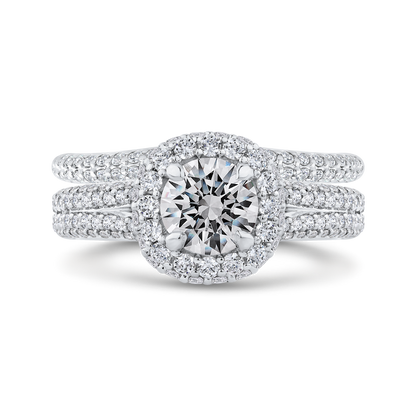 Split Shank Round Diamond Double Halo Engagement Ring in 14K White Gold (Semi-Mount)