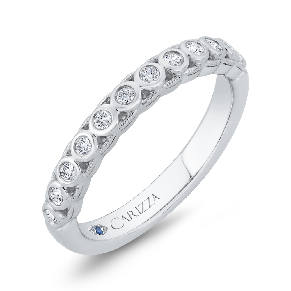Bezel Set Diamond Wedding Band with Milgrain 14K White Gold