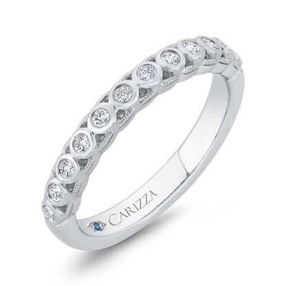 Bezel Set Diamond Wedding Band with Milgrain 14K White Gold