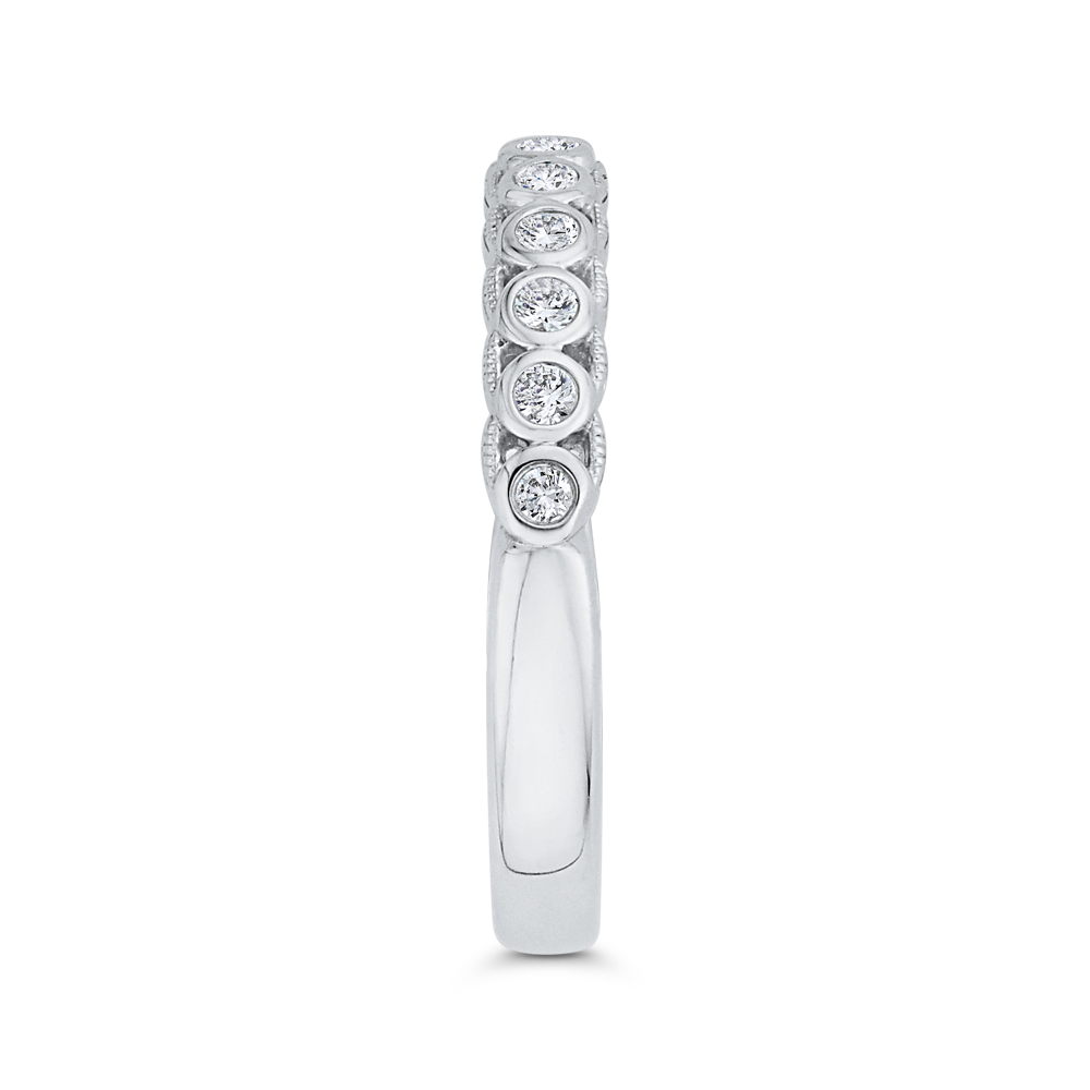 Bezel Set Diamond Wedding Band with Milgrain 14K White Gold