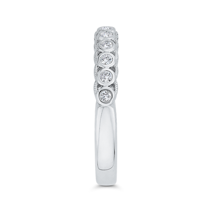 Bezel Set Diamond Wedding Band with Milgrain 14K White Gold