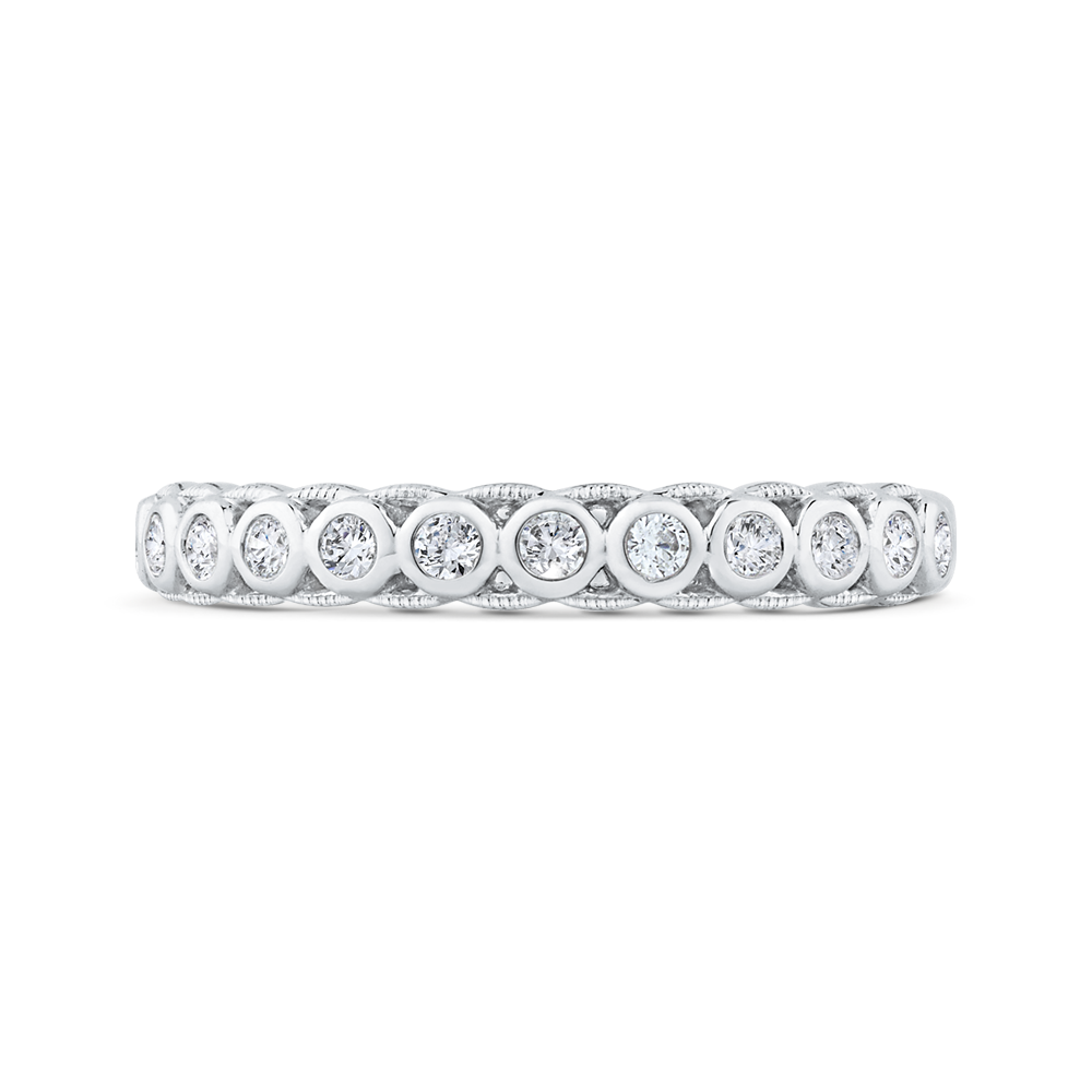 Bezel Set Diamond Wedding Band with Milgrain 14K White Gold