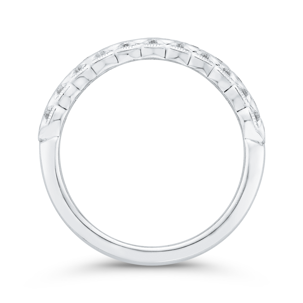 Bezel Set Diamond Wedding Band with Milgrain 14K White Gold
