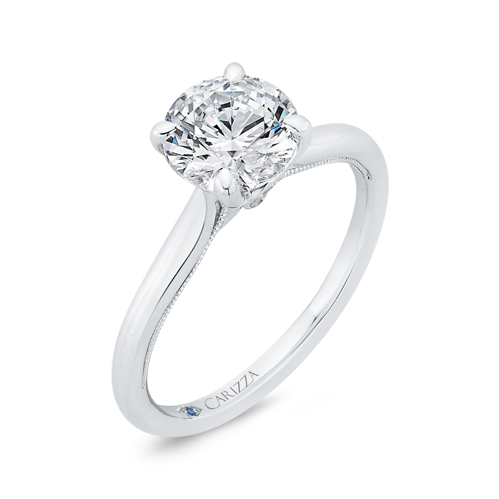 Round Diamond Solitaire Plus Engagement Ring with Milgrain 14K White Gold (Semi-Mount)