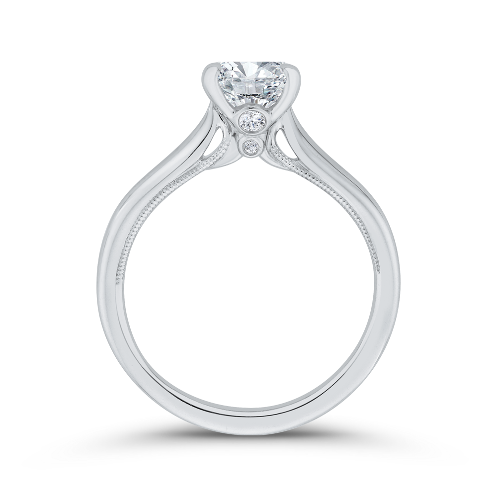 Round Diamond Solitaire Plus Engagement Ring with Milgrain 14K White Gold (Semi-Mount)