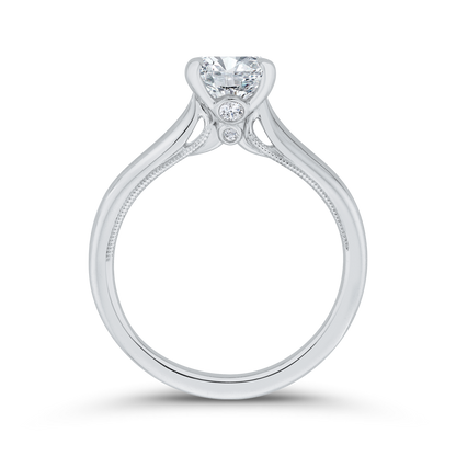 Round Diamond Solitaire Plus Engagement Ring with Milgrain 14K White Gold (Semi-Mount)