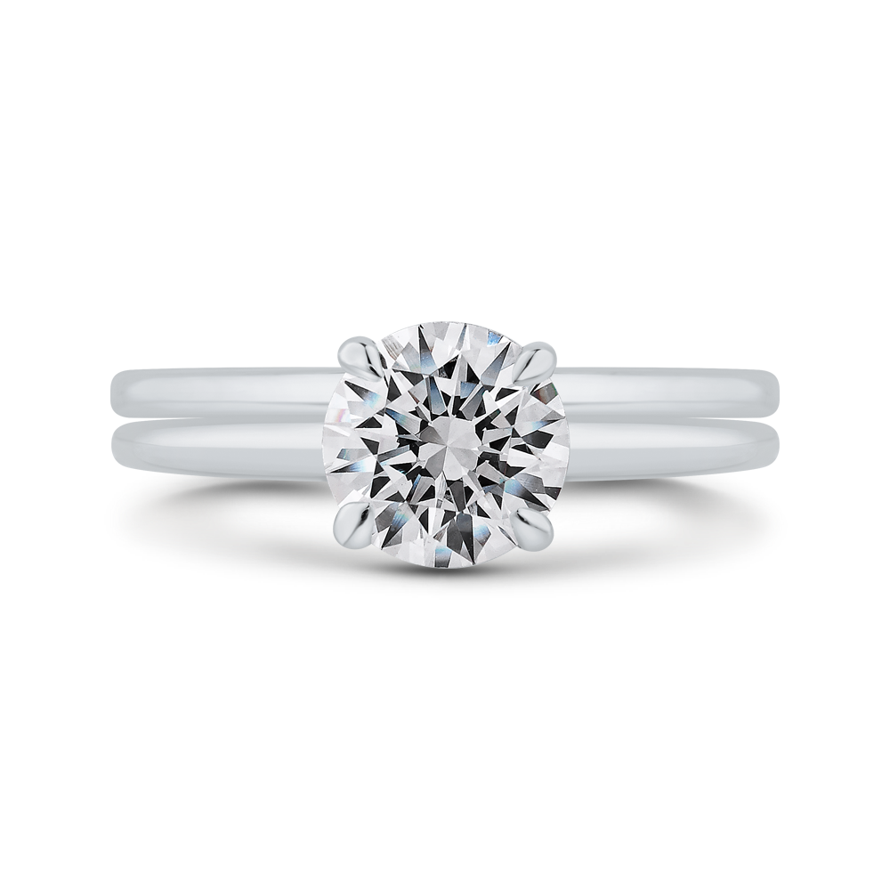 Round Diamond Solitaire Plus Engagement Ring with Milgrain 14K White Gold (Semi-Mount)