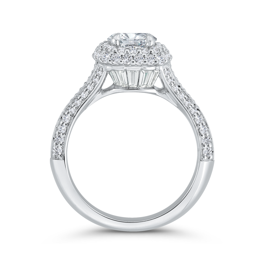 Three Row Round Diamond Double Halo Engagement Ring in 14K White Gold (Semi-Mount)