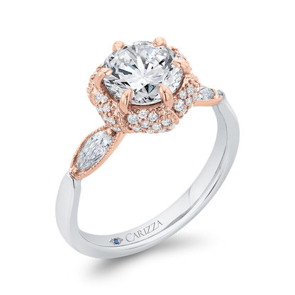 Round Diamond Engagement Ring with Milgrain 14K Two Tone Gold (Semi-Mount)