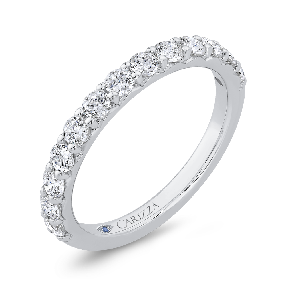 Half Run Diamond Wedding Band with Round Shank in 14K White Gold