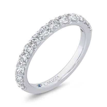 Half Run Diamond Wedding Band with Round Shank in 14K White Gold