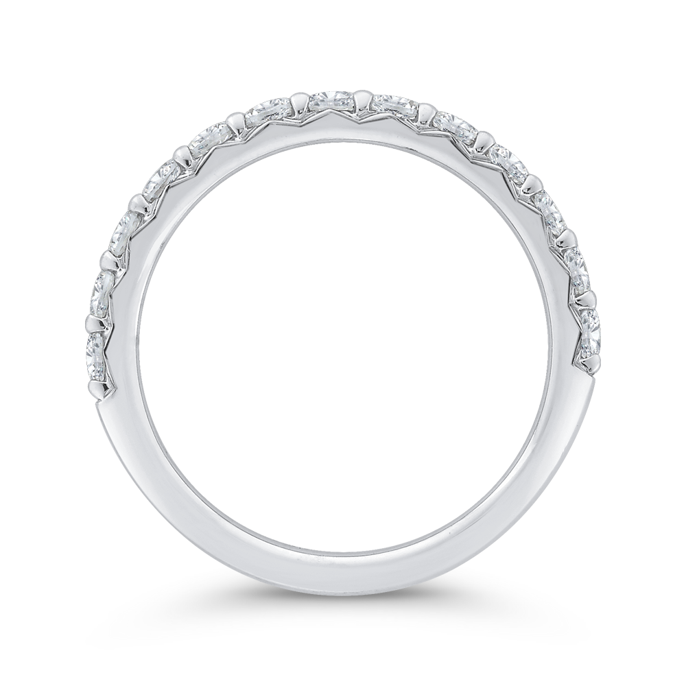 Half Run Diamond Wedding Band with Round Shank in 14K White Gold