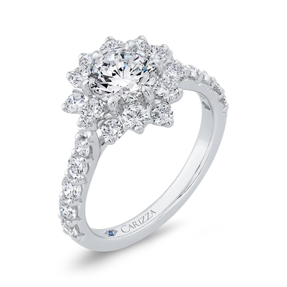 Round Diamond Floral Engagement Ring with Round Shank in 14K White Gold (Semi-Mount)