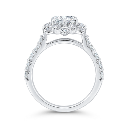Round Diamond Floral Engagement Ring with Round Shank in 14K White Gold (Semi-Mount)