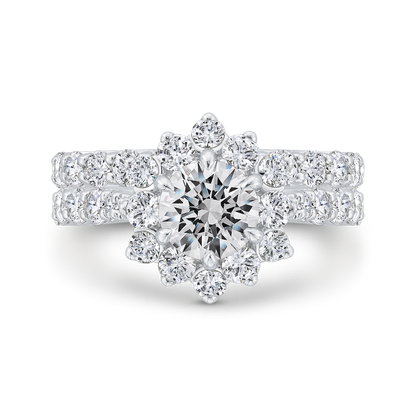 Round Diamond Floral Engagement Ring with Round Shank in 14K White Gold (Semi-Mount)