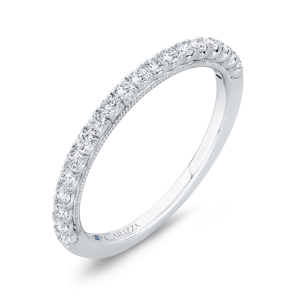 Half Run Diamond Wedding Band with Milgrain 14K White Gold